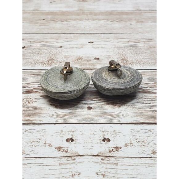 Vintage Clip On Earrings Circle Spiral Blue/Sage Green Color 1.25" - Picture 5 of 6